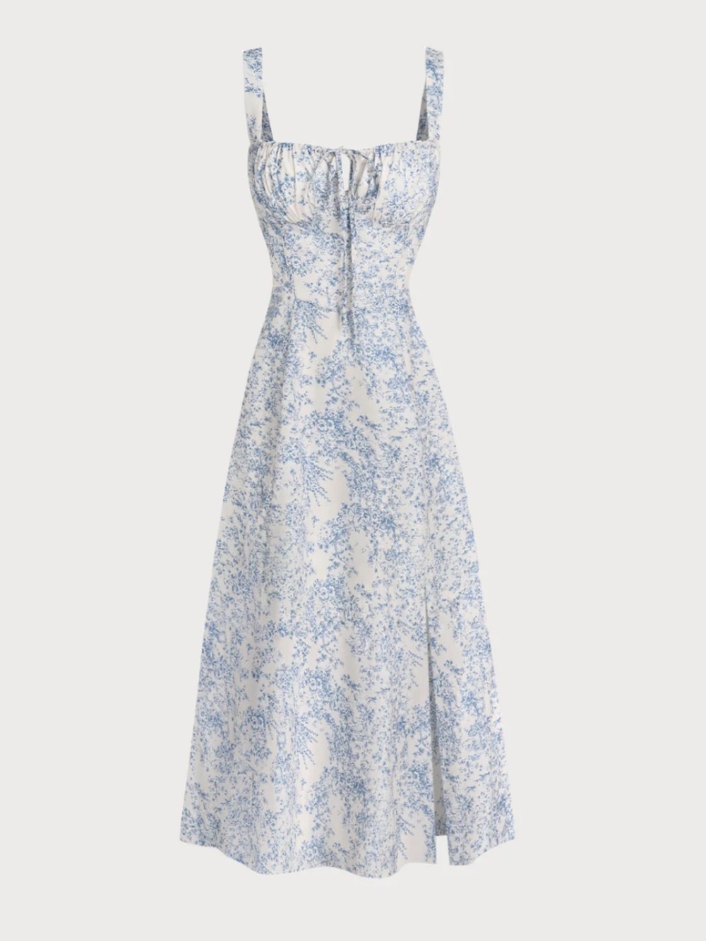 Boutique Blue Floral Print Square-Neck Midi Dress